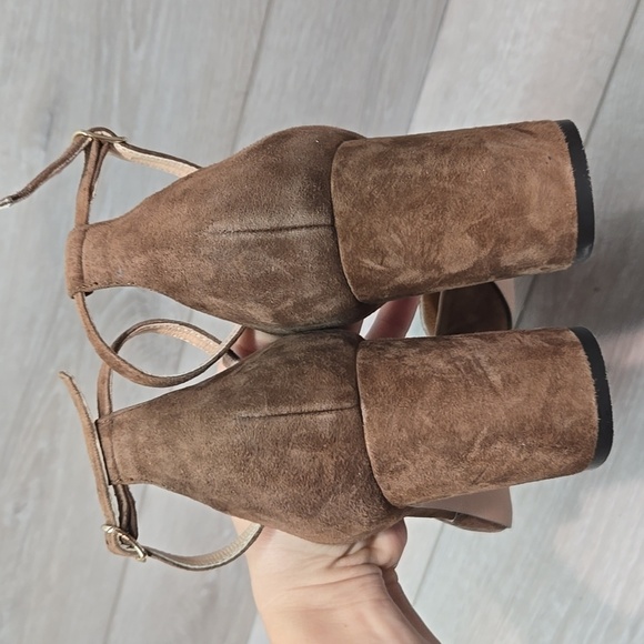 J.Crew Women Maise Brown Suede Ankle Block Heel Shoes Sandals Sz 10 - Picture 6 of 10